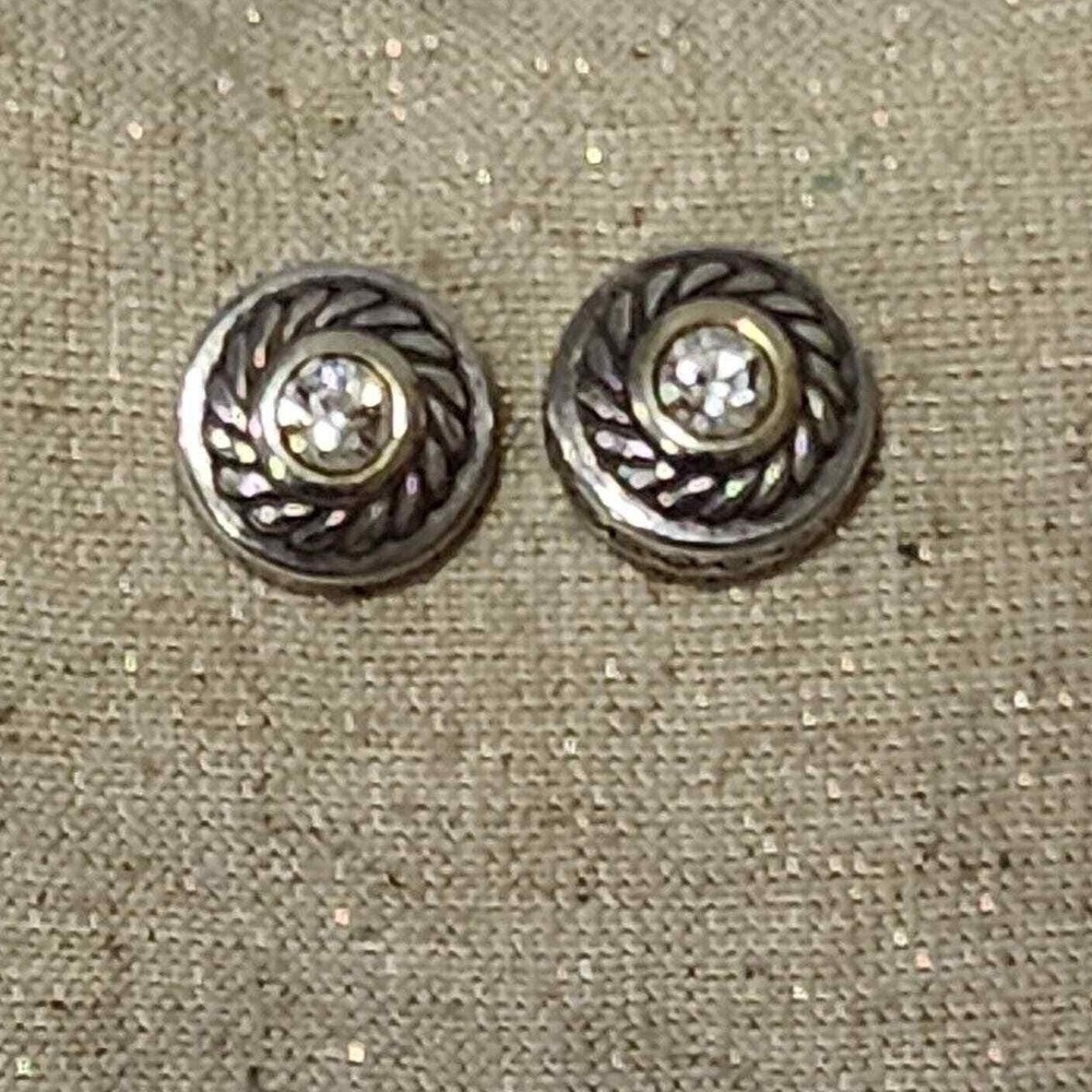 Brighton Heiress Two Tone Cable Twist Crystal Stud Earrings Silver Gold